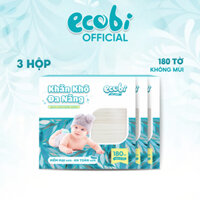 Thùng 03 hộp khăn vải khô đa năng Ecobi cao cấp cho bé hộp 180 tờ 300g siêu tiết kiệm