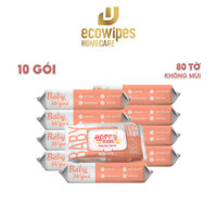 Thùng 10 gói khăn ướt cho bé Happy Kids EcoWipes HomeCare gói 80 tờ không mùi không parabens