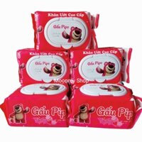 Thùng 10 gói khăn ướt GẤU DÂU PIPO(100 tờ) gói to vải bi,không mùi,không paraben,khăn ướt baby wipes gói nặng 650 gram