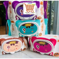 Thùng 10 gói khăn ướt gấu Villa nhiều màu sắc gói to 250 gram,khăn ướt không mùi