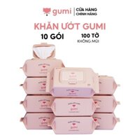 Thùng 10 gói khăn ướt Gumi không cồn không parabens cao cấp dành cho em bé
