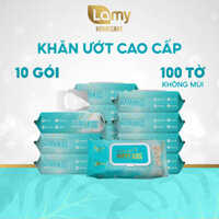 Thùng 10 gói khăn ướt Happy Kids gói 100 tờ không mùi không parabens dùng cho da nhạy cảm của em bé