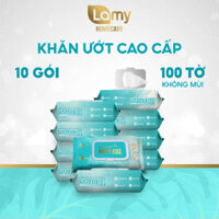Thùng 10 gói khăn ướt Lamy HomeCare Happy Kids gói 100 tờ không mùi không parabens dùng cho em bé