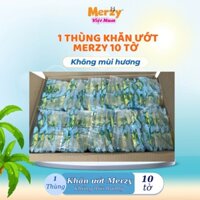 Thùng 100Gói Khăn ướt Merzy 10 tờ,  không mùi  mini tiện lợi