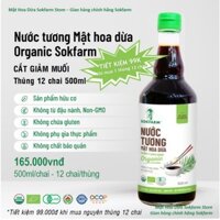 Thùng 12 chai nước tương mật hoa dừa sokfarm 500ml, nước tương thuần chay ít mặn không đậu nành