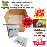 Thùng (12 gói) khăn giấy ăn vuông nhỏ cao cấp 2 lớp NK24 (100 tờ/ gói) - 24x24cm, dày, mềm, mịn và dai
