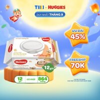 Thùng 12 gói khăn giấy ướt cho trẻ sơ sinh HUGGIES Gói 72 tờ - Hàng chính hãng