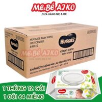 Thùng 12 gói Khăn ướt, Khăn Giấy Ướt Huggies không mùi (64 miếng/gói)