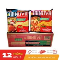 Thùng 12 gói mì không chiên MINOVA mix 2 vị cua sườn heo vị tôm xào lá chanh