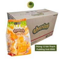 Thùng 12 Gói Thạch Cherish Pudding Xoài Lai Phú - Trái Cây Thật Vị Tự Nhiên Gói 850G