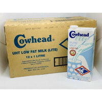 Thùng 12 hộp 1L sữa tươi tiệt trùng ít béo Úc Cowhead nhập khẩu Úc