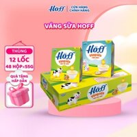 Thùng 12 lốc váng sữa cao cấp Hoff mix vị sữa non và óc chó cho bé ăn dặm từ 6 tháng (12 lốc – 48 hộp/55g)