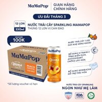 Thùng 12 lon nước trái cây sparkling MaMaPop vị Cam Đào (330ml/lon)