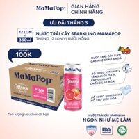 Thùng 12 lon nước trái cây sparkling MaMaPop vị Bưởi Hồng (330ml/lon)