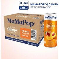 Thùng 12 lon nước trái cây sparkling MaMaPop vị Cam Đào (330ml/lon)