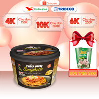 Thùng 12 tô mì trộn Tiểu Nhị Spaghetty vị Bò Sốt Chua Cay, mì ý trộn khô thơm ngon (105g/tô)