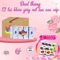 [Thùng 12 túi] Khăn giấy rút lụa VILA cao cấp 280 tờ 4 lớp, tặng 5 gói giấy khăn ăn Napkin 100 tờ