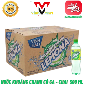 Thùng 24 chai nước khoáng có ga Vĩnh Hảo Lemona vị chanh 500ml