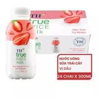 Thùng 24 chai nước uống sữa trái cây TH True Juice Milk hương dâu 300ml