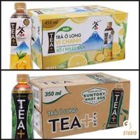 Thùng 24 chai trà ô long tea plus, ô long chanh 320ml/ 455ml