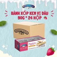 Thùng 24 hộp bánh quế nhân kem vị dâu White Castle nhập khẩu Malaysia 90g Straw Berry Flavour