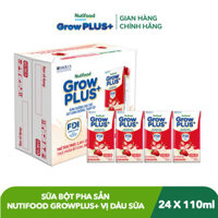 Thùng 24 hộp Sữa bột pha sẵn Nutifood GrowPLUS+ Vị Dâu hộp 110ml - Trên 1 tuổi (24 hộp x 110ml)