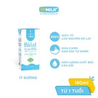 Thùng 24 hộp Sữa Tươi Nguyên Chất UHT Đà Lạt True Milk Không Đường/Ít đường 110ml/180ml