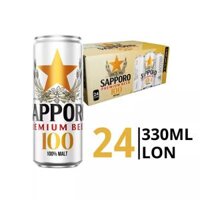 Thùng 24 lon bia 100 Premium 4.3% Sapporo 330ml