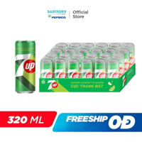 Thùng 24 Lon Nước Ngọt Có Gaz 7Up Lon Xanh (320ml/lon)