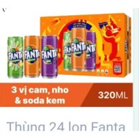 Thùng 24 lon nước ngọt Fanta Mix cam, soda kem và nho 320ml