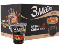 Thùng 24 ly mì 3 Miền Gold tôm chua cay đặc biệt 65g