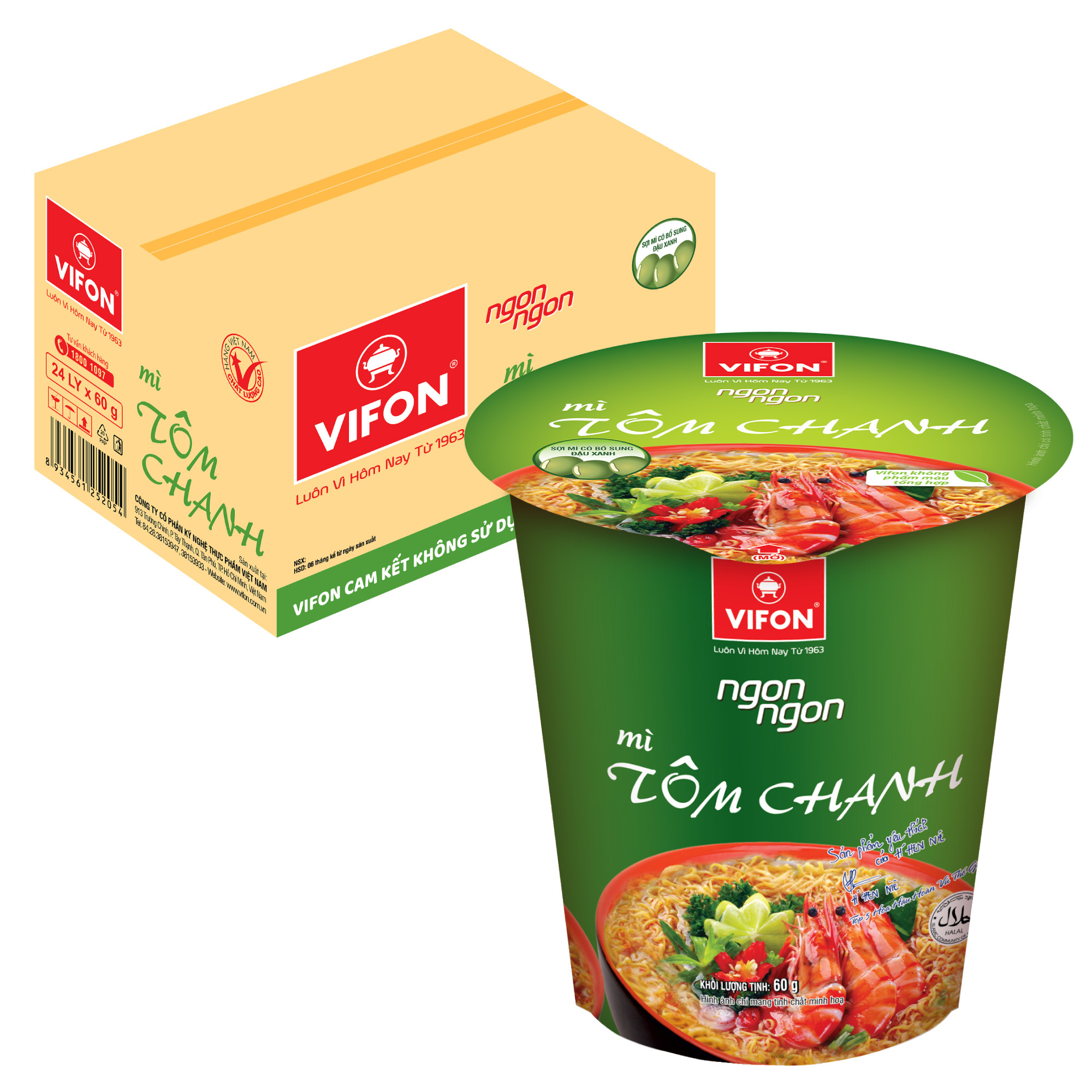 Thùng 24 ly mì tôm chanh Vifon Ngon Ngon 60g