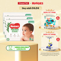 Thùng 3 gói Tã/Bỉm dán sơ sinh Huggies Platinum NatureMade NB60/S82/M64/L54/XL44