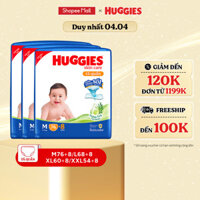 Thùng 3 gói Tã/bỉm quần HUGGIES SKINCARE gói M76+8/L68/XL60/XXL54 (M56/L48/XL40/XXL36+8)
