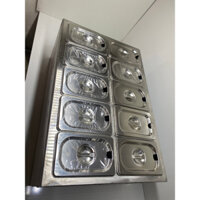 thùng 3 lớp 10khay 1/9 + khung để đá giữ đá 8_9 tiếng(3 lớp). thể tích khay 0,9lít hoặc 1,5lít, inox an toàn thực phẩm