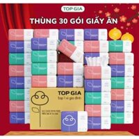 Thùng 30 gói Giấy ăn 3 màu TOPGIA - Khăn rút 4 lớp siêu dai mềm mịn, tiện lợi