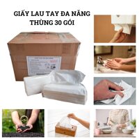 Thùng (30 gói) Khăn giấy rút lau đa năng 100 tờ/ gói, lau tay, lau bếp, thấm dầu - giấy dày, mềm, dai, thấm hút tốt