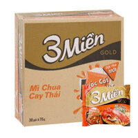 Thùng 30 gói mì 3 Miền Gold chua cay Thái 75g