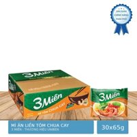 Thùng 30 Gói Mì Ăn Liền 3 Miền Vị Tôm Chua Cay Đặc Biệt 65g