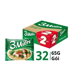 Thùng 30 gói mì chay lá đa 3 Miền 65g