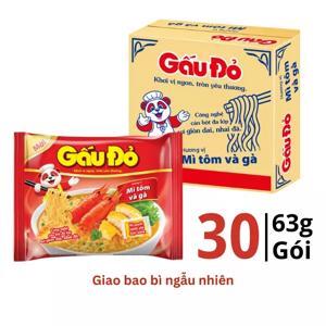 Thùng 30 gói mì Gấu Đỏ tôm và gà 63g
