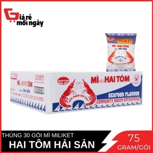 Thùng 30 gói mì Hai Tôm Miliket hải sản 75g