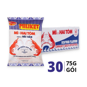 Thùng 30 gói mì Hai Tôm Miliket hải sản 75g