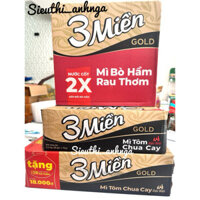 Thùng 30 gói x 75g Mì Tôm 3 Miền Bò Hầm/Chua Cay