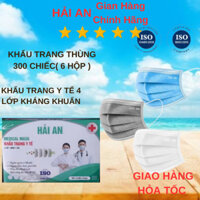 Thùng 300 chiếc ( 6 hộp ) khẩu trang y tế HAI AN chính hãng 4 lớp có giấy kháng khuẩn dày dặn chống bụi và tia UV