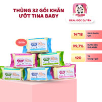 Thùng 32 Gói Khăn Ướt Em Bé Không Mùi Tina Baby 120 Lành Tính Phù Hợp Mọi Loại Da