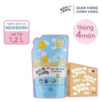 [thùng 4 Túi 1.2l] – Dành Cho Bé Sơ Sinh- Gel Giặt Xả 2in1- Sạch Sâu – Kháng Khuẩn – Khử Mùi Nôn Trớ, ọc Sữa, Tè Khai-lưu Hương Phấn Thơm Dịu Nhẹ