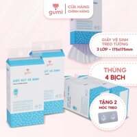 Thùng 4 túi giấy vệ sinh rút treo tường Gumi khăn giấy cao cấp 360 tờ 3 lớp giá rẻ tặng móc treo