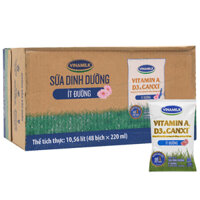 Thùng 48 bịch sữa dinh dưỡng Vinamilk ít đường 220ml