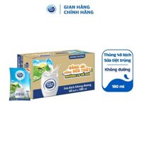 Thùng 48 Bịch Sữa Tiệt Trùng Dutch Lady Cô Gái Hà Lan Không Đường 180ml (48x180ml) - Hàng Chính Hãng
